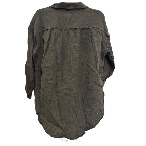 Aerie Button-Up Frayed Hem Shirt Women XS Black Lightweight Cotton Casual - Picture 2 of 5